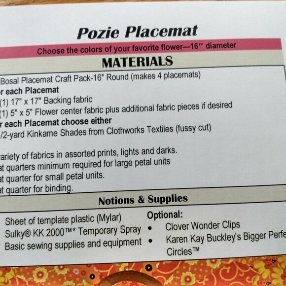 Pozie Placemat Centerpiece Quilting Sewing Pattern 16" Round Flower Eazy Peazy - Picture 5 of 8